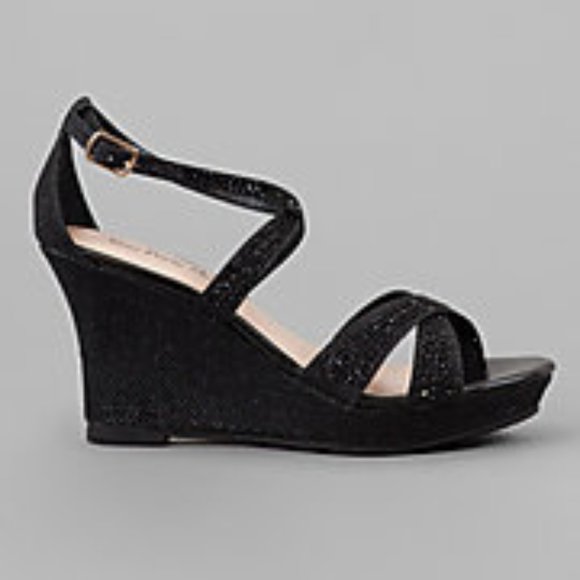 🆕 Black Glitter Open Toe Wedges, Size 9 - Picture 3 of 13